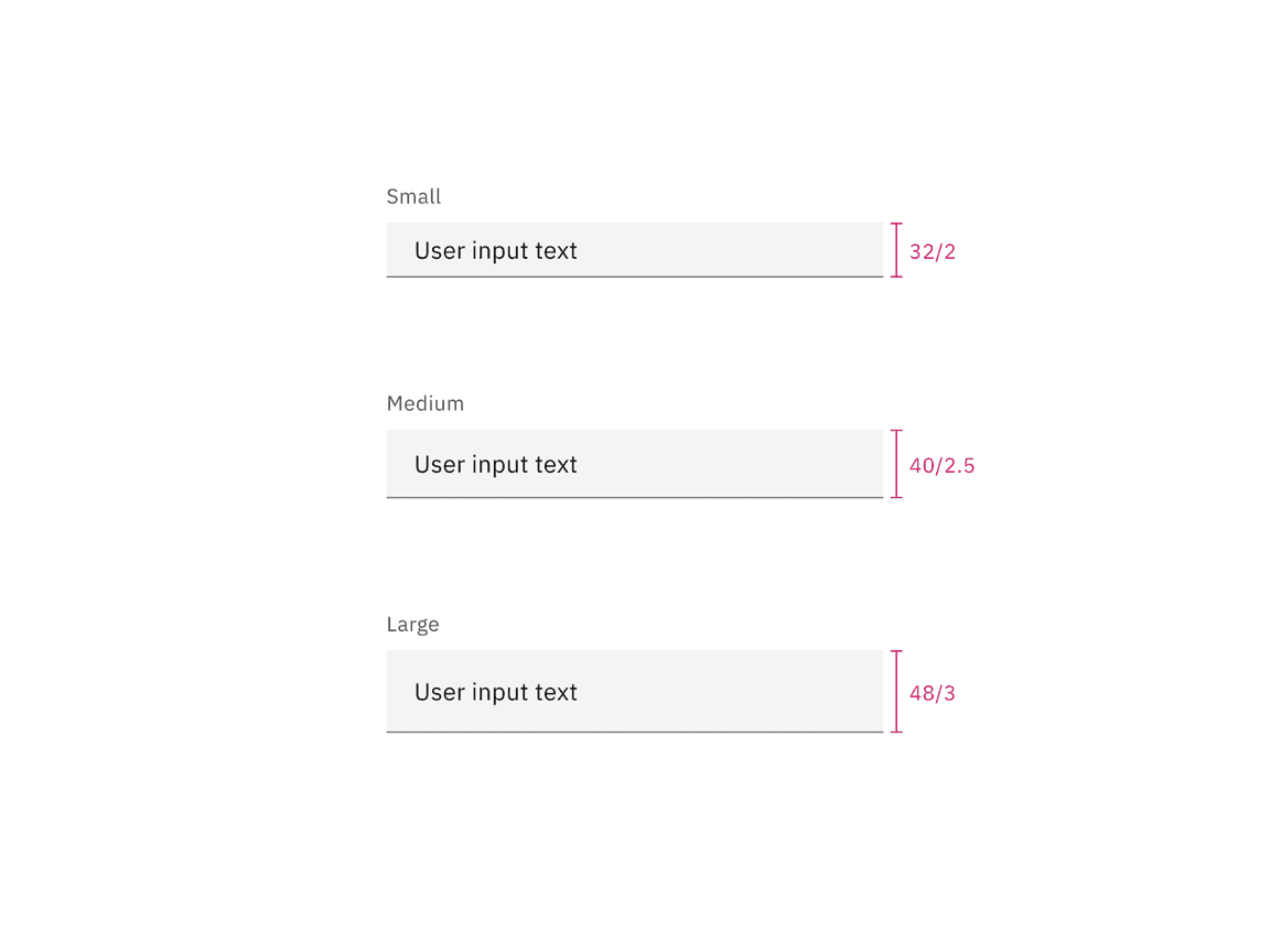 Sizes for text input