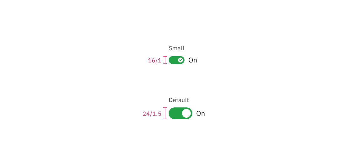 Default and small sizes of toggle | px / rem