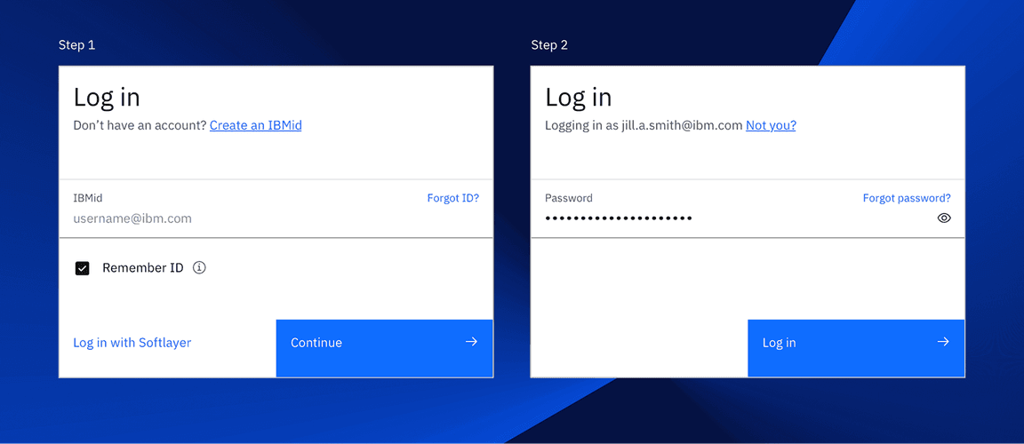 Username and password pages