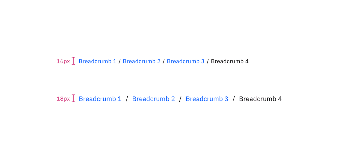 Size measurements for small and medium breadcrumb | px / rem